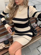 Kadın uzun kollu yuvarlak yaka balon omuz kol detaylı çok renkli mini elbise