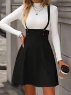 Kadın askılı düğmeli mini süet elbise