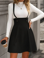 Kadın askılı düğmeli mini süet elbise