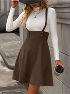 Kadın askılı düğmeli mini süet elbise