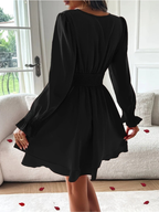 Kadın uzun kollu kruvaze yakalı mini sandy elbise