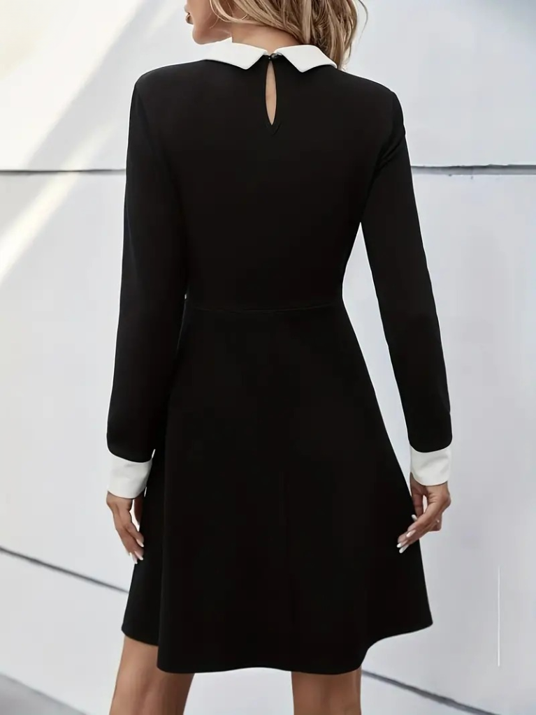 Kadın uzun kollu yakalı düğmeli mürdüm modal mini elbise