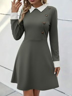 Kadın uzun kollu yakalı düğmeli mürdüm modal mini elbise