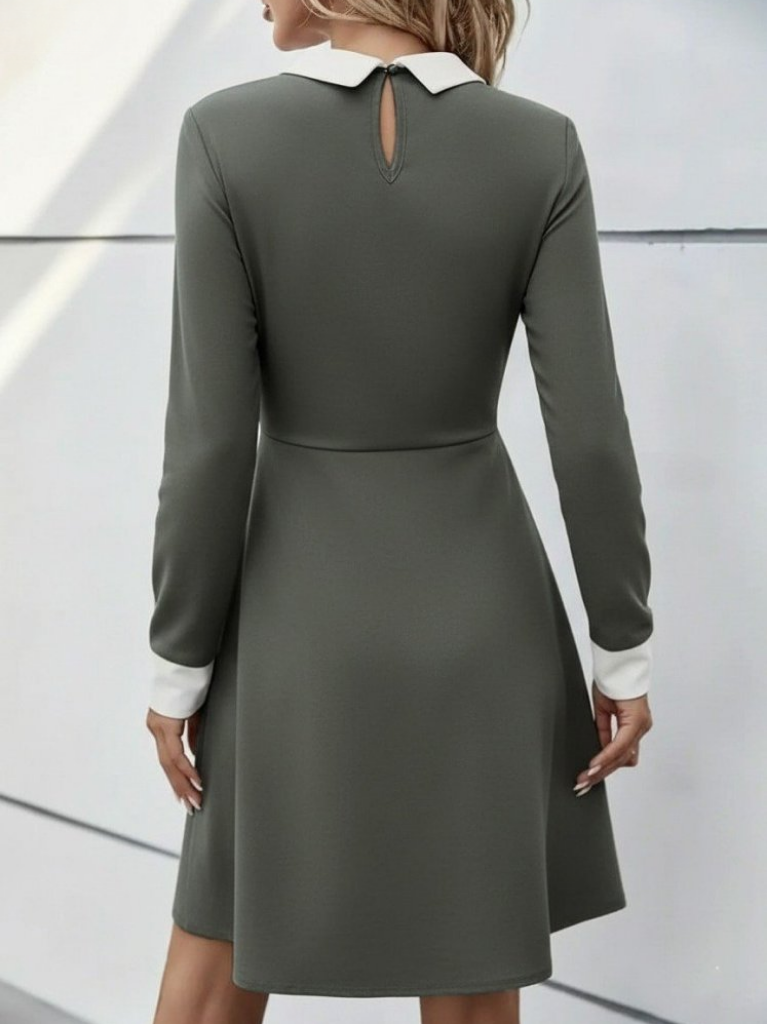 Kadın uzun kollu yakalı düğmeli mürdüm modal mini elbise
