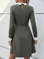 Kadın uzun kollu yakalı düğmeli mürdüm modal mini elbise