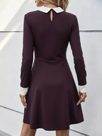 Kadın uzun kollu yakalı düğmeli mürdüm modal mini elbise