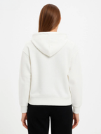 Oversize Kapüşonlu Sweatshirt Hoodie 3 İplik Şardonlu Pamuklu Kumaş Önü Baskılı Fermuarlı Rahat Kalıp Kışlık ve Sokak Stili Sweat Beyaz