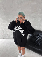 Unisex Üç İplik Kapşonlu Baskılı SweatShirt Siyah