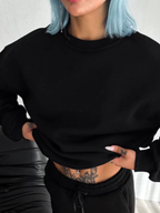 Kışlık Bisiklet Yaka Üç İplik Basic SweatShirt