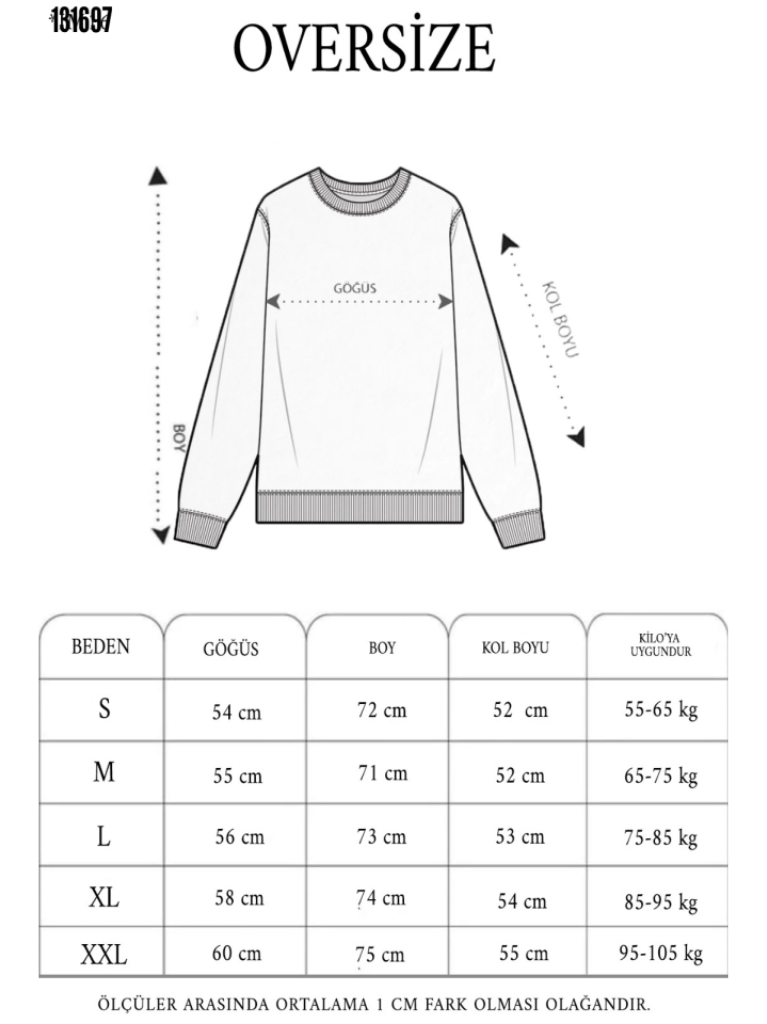 Kışlık Bisiklet Yaka Ön Ve Arka Baskılı SweatShirt Beyaz