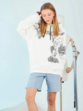 Kapüşonlu Üç İplik Sweatshirt Beyaz Strong Heykel Baskılı Rahat Kalıp Kanguru Cepli Modern Tasarım