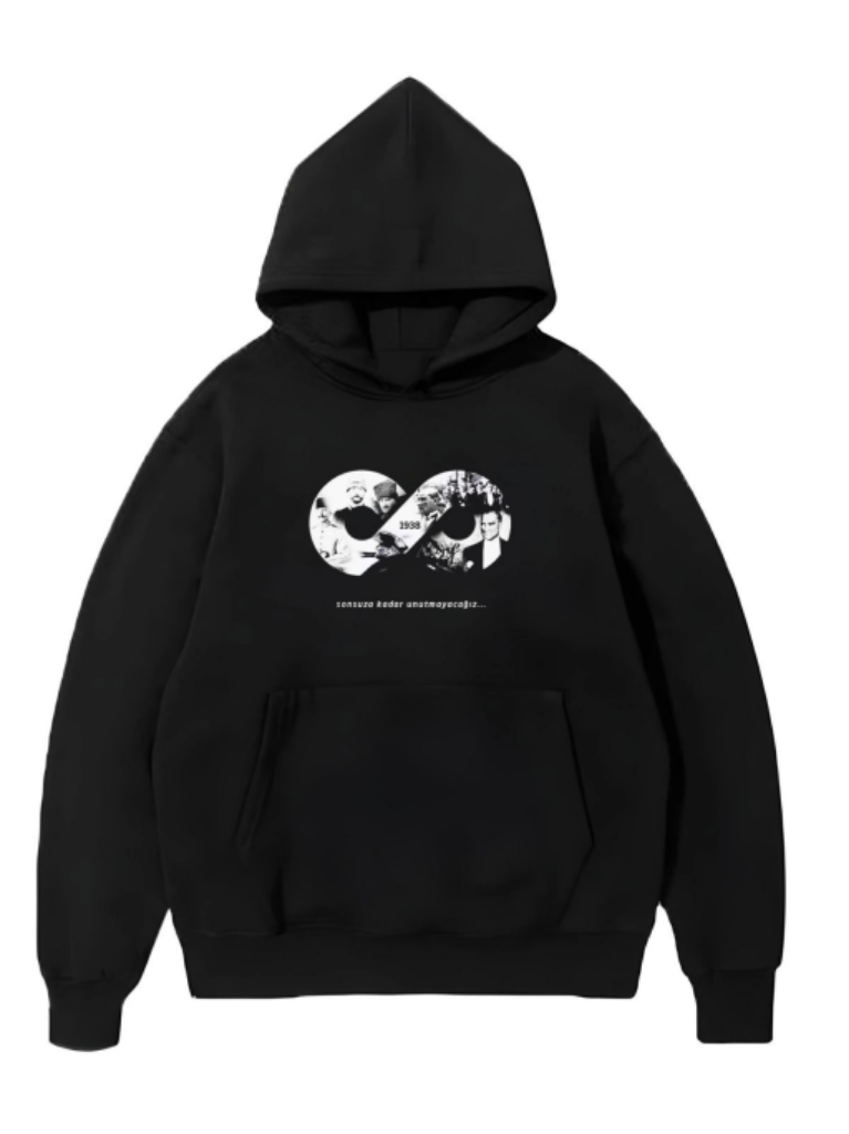 Üç İplik Kapşonlu 10 Kasıma Özel SweatShirt Siyah